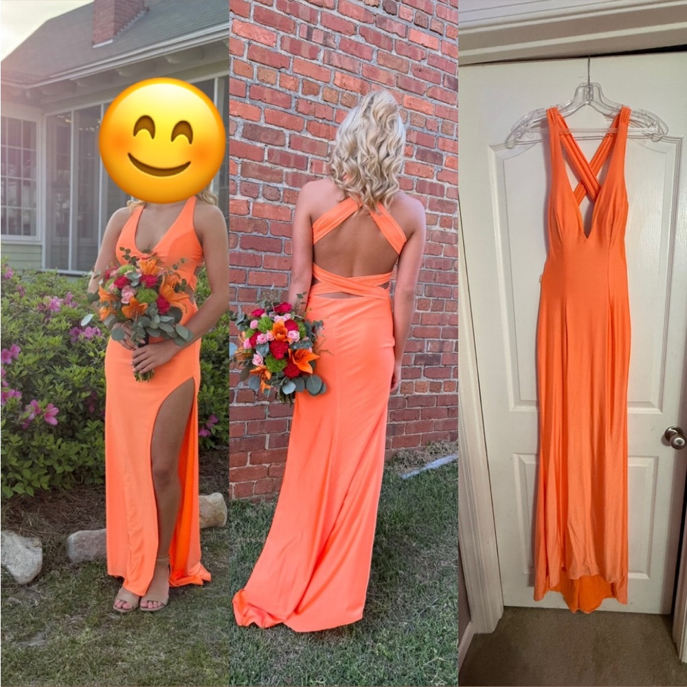 Alyce Paris Vibrant Orange Cross-Back Gown